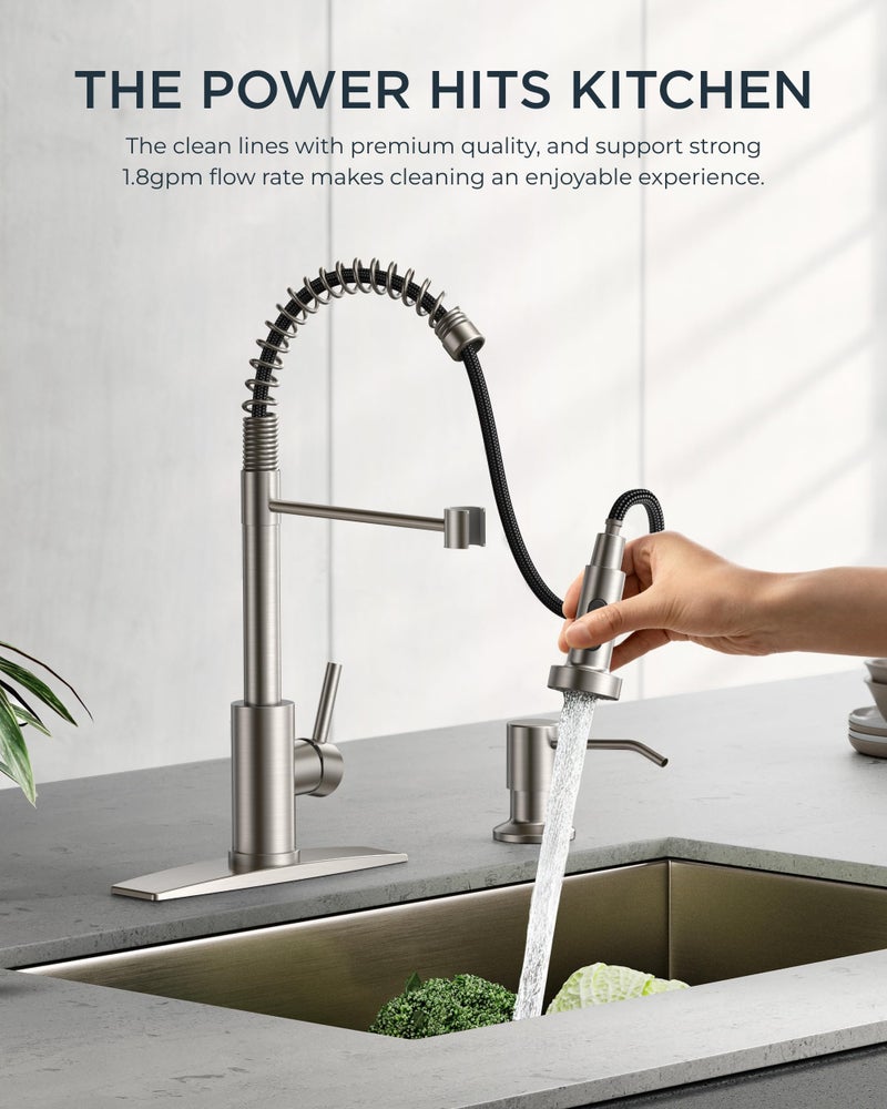 FORIOUS Kitchen Faucets, Brushed Nickel Kitchen Sink Faucet with Pull Down Sprayer, Commercial Kitchen Faucet Stainless Steel, Classic Single Handle Pull Out Sink Faucets for RV Laundry Utility Room - Image 5